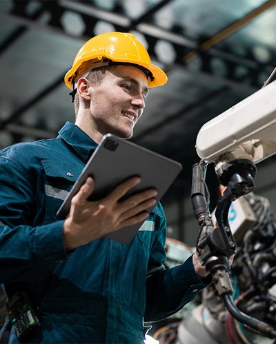 Mann mit Tablet in der Industrie